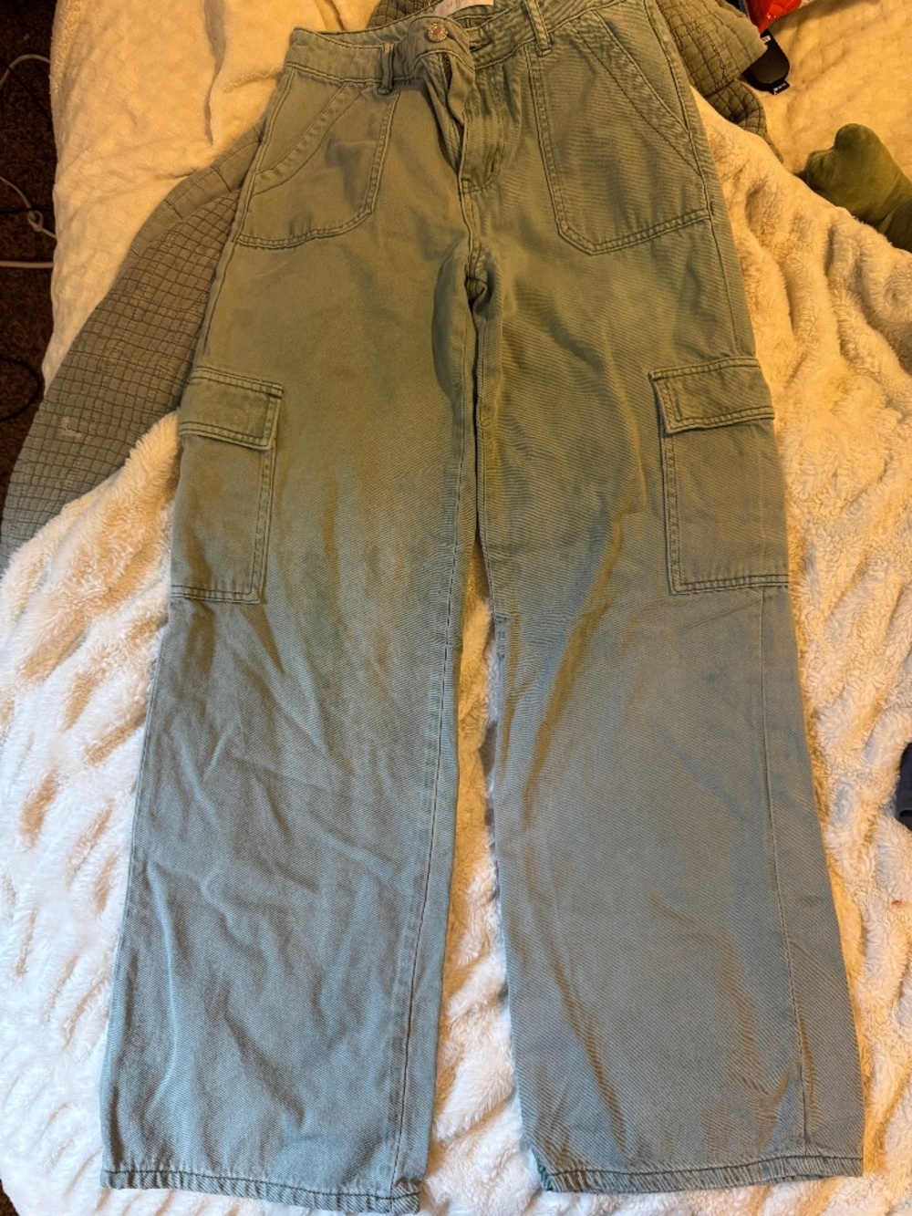 Buckle Green Cargo Wide Leg Jeans